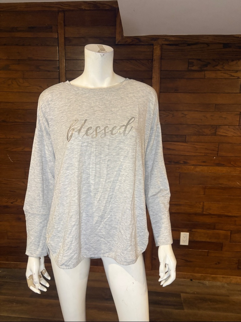 new directions Light Gray 'Blessed' Long Sleeve Tee Top